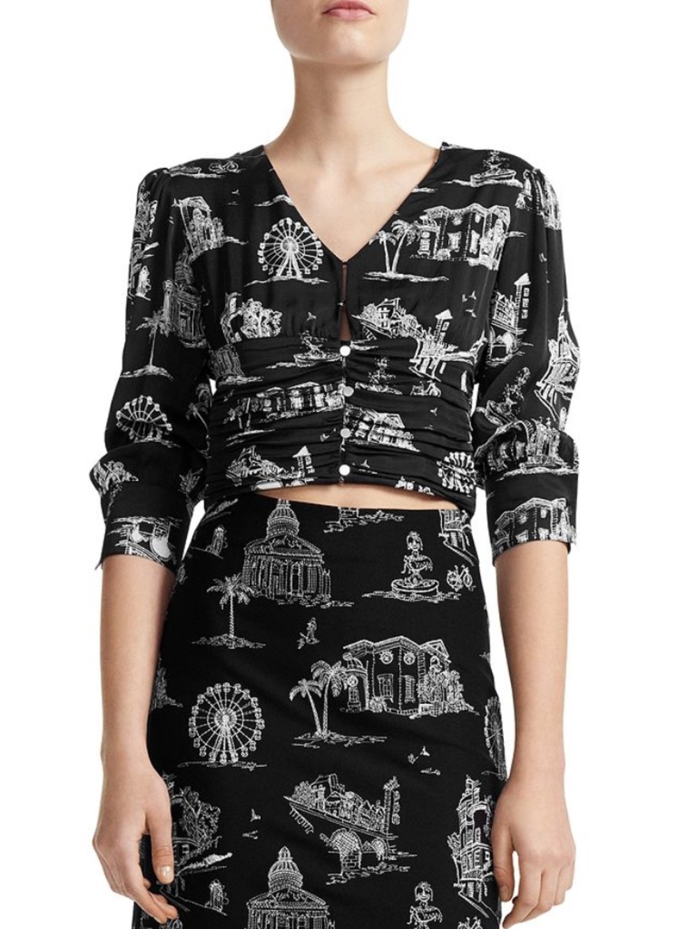 Maje Letulla Printed Cropped Top in Black Size 1